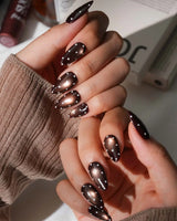 Cocoa Dot Short Almond polka dot press on nails with brown cat eye dot handmade nail art - image 5