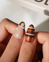 Picnic Short Almond plaid press on nails with orange fall handmade nail art - image 3