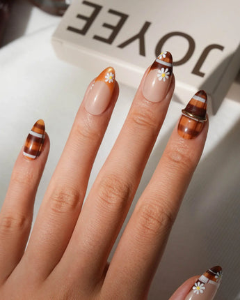 Picnic Short Almond plaid press on nails with orange fall handmade nail art - image 5
