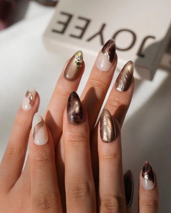 Bonfire Short Almond brown marble press on nails with brown marble handmade nail art - image 2