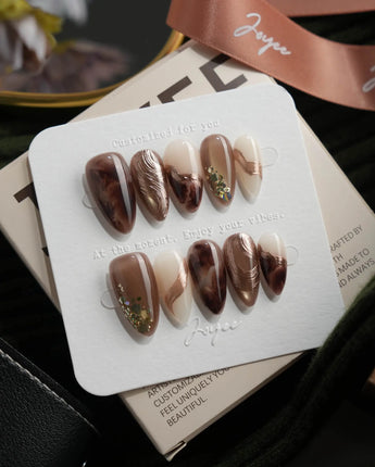 Bonfire Short Almond brown marble press on nails with brown marble handmade nail art - image 3