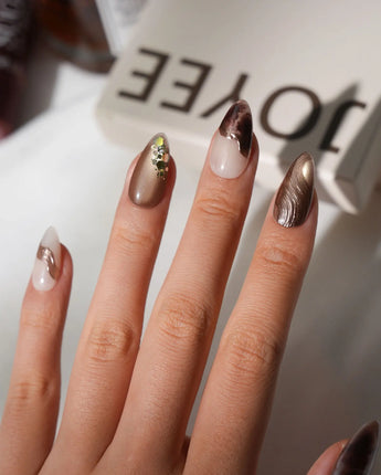 Bonfire Short Almond brown marble press on nails with brown marble handmade nail art - image 5