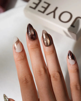 Bonfire Short Almond brown marble press on nails with brown marble handmade nail art - image 6