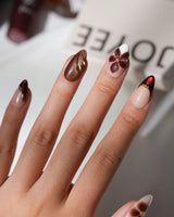 Nightbloom Short Almond floral press on nails with brown floral 3D handmade nail art - image 4