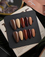 Chestnut Medium Almond chestnut brown press on nails with brown solid color handmade nail art - image 2