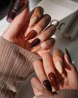 Chestnut Medium Almond chestnut brown press on nails with brown solid color handmade nail art - image 3