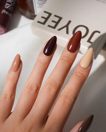 Chestnut Medium Almond chestnut brown press on nails with brown solid color handmade nail art - image 4