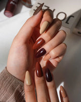 Chestnut Medium Almond chestnut brown press on nails with brown solid color handmade nail art - image 5