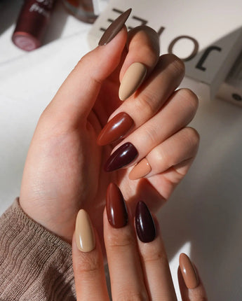 Chestnut Medium Almond chestnut brown press on nails with brown solid color handmade nail art - image 5