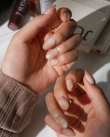 Chai Short Oval nude press on nails with brown ombre handmade nail art - image 1