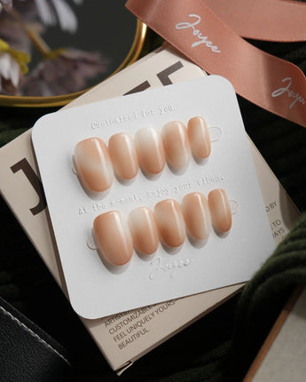 Chai Short Oval nude press on nails with brown ombre handmade nail art - image 2