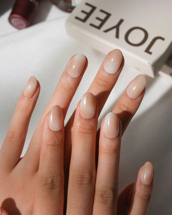 Chai Short Oval nude press on nails with brown ombre handmade nail art - image 3