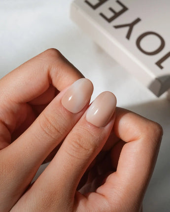 Chai Short Oval nude press on nails with brown ombre handmade nail art - image 4