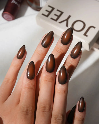 Tobacco Short Almond olive press on nails with brown aura handmade nail art - image 2