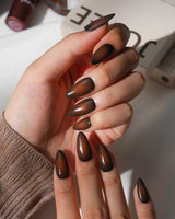 Tobacco Short Almond olive press on nails with brown aura handmade nail art - image 3