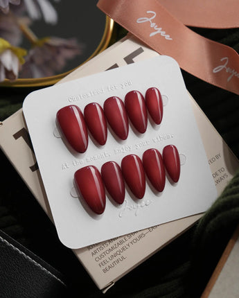 Brick Short Almond red press on nails fall with red aura handmade nail art - image 2