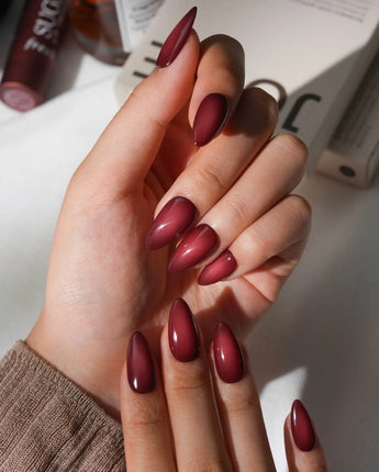 Brick Short Almond red press on nails fall with red aura handmade nail art - image 3