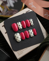 Berry Dot Short Oval polka dot press on nails red with pink dot solid color handmade nail art - image 2