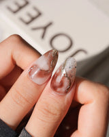 Driftwood Medium Almond nude marble press on nails with brown marble handmade nail art - image 5