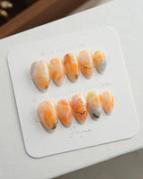Marmalade Extra Short Almond orange marble press on nails with orange marble handmade nail art - image 2
