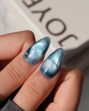 Storm Medium Almond blue cat eye press on nails with blue cat eye marble handmade nail art - image 6