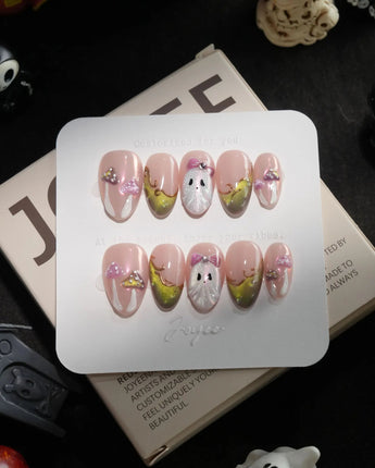 Fairy Ring handmade press-on nails in extra short almond shape by Joyee Nails