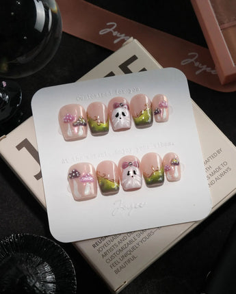 Fairy Ring handmade press-on nails in extra short coffin shape by Joyee Nails