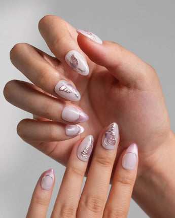 Fairy Wings nails in extra short almond — Ethereal Pink & Purple,