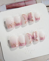 Fairy Wings nails in extra short coffin — Ethereal Pink & Purple,