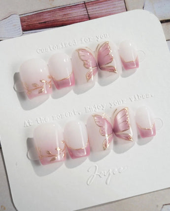 Fairy Wings nails in extra short coffin — Ethereal Pink & Purple,