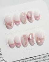 Fairy Wings nails in extra short oval — Ethereal Pink & Purple,