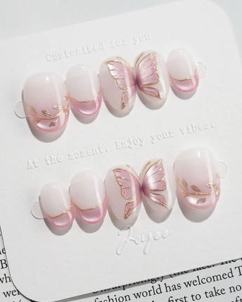 Fairy Wings nails in extra short oval — Ethereal Pink & Purple,