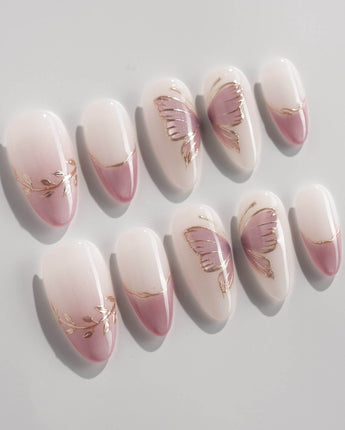 Fairy Wings nails in medium almond — Ethereal Pink & Purple,