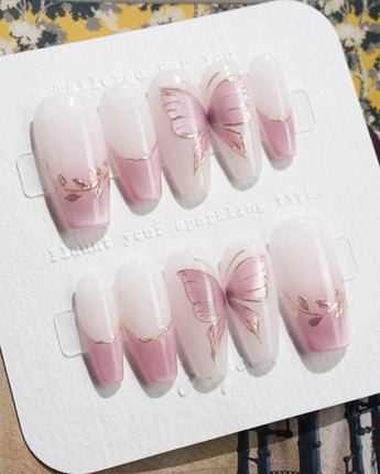 Fairy Wings nails in medium coffin — Ethereal Pink & Purple,
