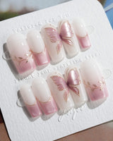 Fairy Wings nails in medium square — Ethereal Pink & Purple,
