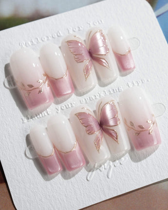 Fairy Wings nails in medium square — Ethereal Pink & Purple,