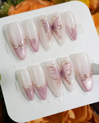 Fairy Wings nails in medium stiletto — Ethereal Pink & Purple,