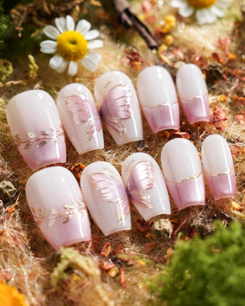Fairy Wings nails in short coffin — Ethereal Pink & Purple,