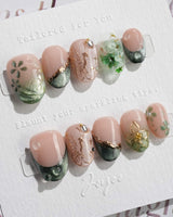 Fairyland - Jetlag Garden nails — Forest Dark Green, Hand-painted by Joyee Nails