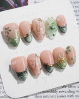 Fairyland - Jetlag Garden nails — Forest Dark Green, Hand-painted by Joyee Nails