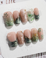 Fairyland - Jetlag Garden nails — Forest Dark Green, Hand-painted by Joyee Nails
