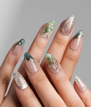 Fairyland - Jetlag Garden press-on nails — Forest Dark Green, Hand-painted