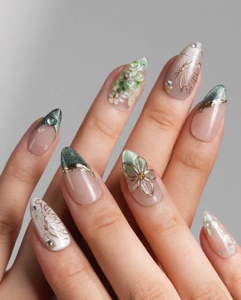 Fairyland - Jetlag Garden press-on nails — Forest Dark Green, Hand-painted