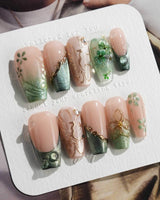 Fairyland - Jetlag Garden nails in medium coffin — Forest Dark Green, Hand-painted