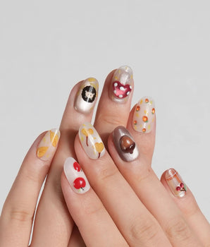 Cute Hedgehog press-on nails with hedgehog, mushroom, and autumn forest details