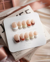 Fall Palette extra short oval press-on nails with mixed autumn colors and fall-inspired gel details