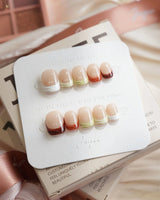 Fall Palette extra short squoval press-on nails with mixed autumn colors and fall-inspired gel details