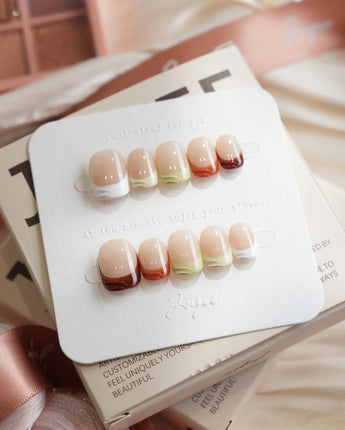 Fall Palette extra short squoval press-on nails with mixed autumn colors and fall-inspired gel details