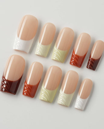 Fall Palette in medium square shape with warm autumn colors and dimensional French tip texture