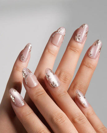 Falling Sakura-Gold press-on nails — Aurora Champagne Pink, Hand-painted